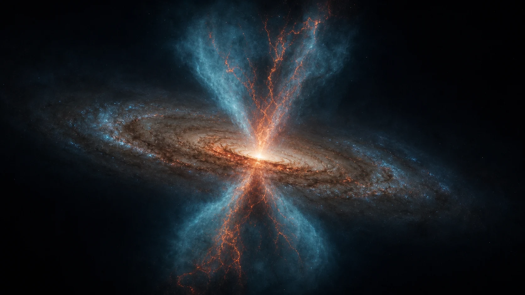Conceptual illustration of highly ionized X-ray-emitting and warm ionized gas associated with an active galactic nucleus.