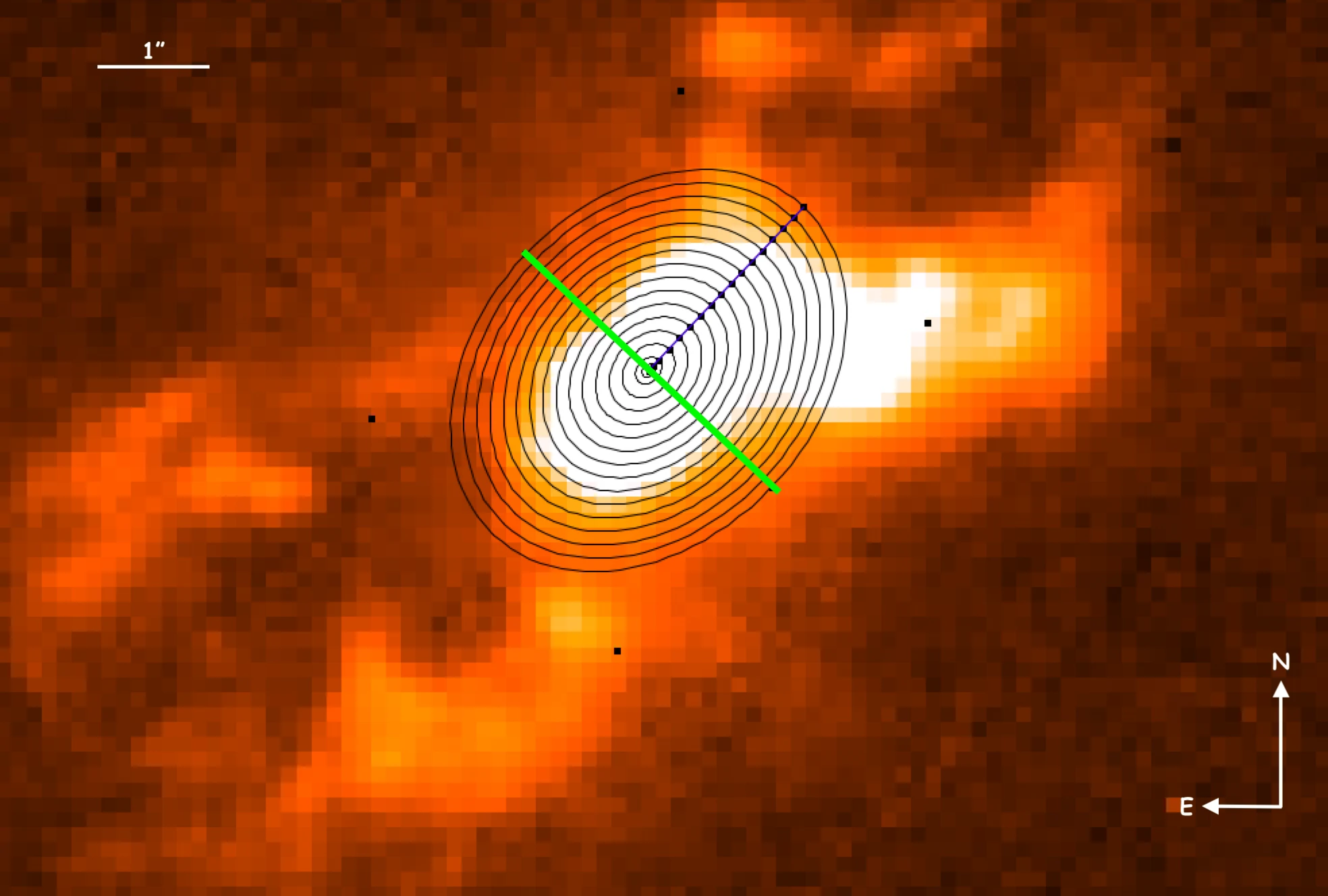 Continuum-subtracted Hubble [O III] image with the elliptical annuli used to measure the radial physical properties of the ionized gas.