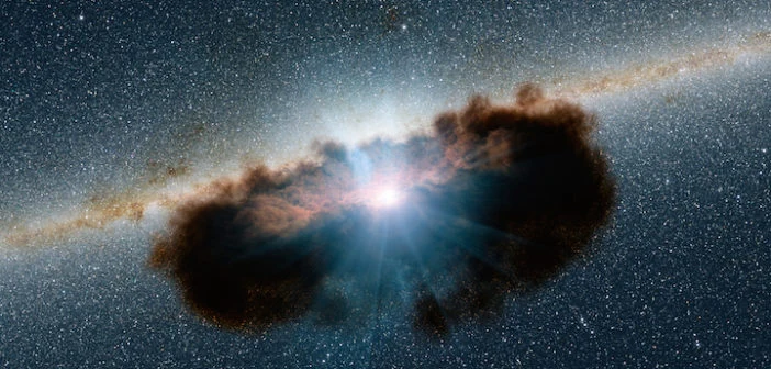 Scientific illustration of an obscured active galactic nucleus.